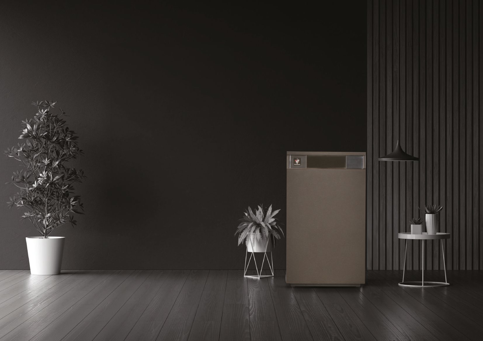 Sharp air purifier in a refined dark interior