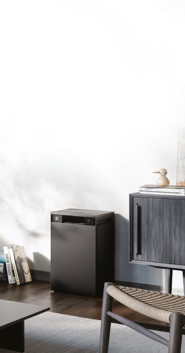 Sharp air purifier in a bright living room